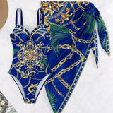 NEW Sz L One Piece Swimsuit With Beach Skirt V Neck Swimwear Women Beachwear Bathing