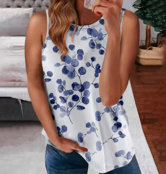 NEW Women's Casual Tunic Tops To Wear With Leggings Sleeveless Summer Shirts Flowy Tanks Blouses Regata Feminina, White,  Sz L