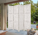 NEW Retails $1,300+ Screen Gems Nantucket Handmade 4 Panel Solid Cedar Wood Privacy Screen Finished Both Sides, Distressed White! 76 inch X 84 inch Use indoors or out!