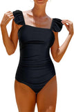 NEW Retails $50 Hilinker Women's Ruffle Shoulder One Piece Bathing Suit, Black, Sz XL