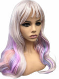 NEW Retails $100+ Wigs Long Wavy Curly Synthetic Wig with Bangs, Multi-Color Wavy Lolita Cosplay Wig, Silver White Gradient Purple Blue Heat-Resistant Synthetic Wig for Daily Party