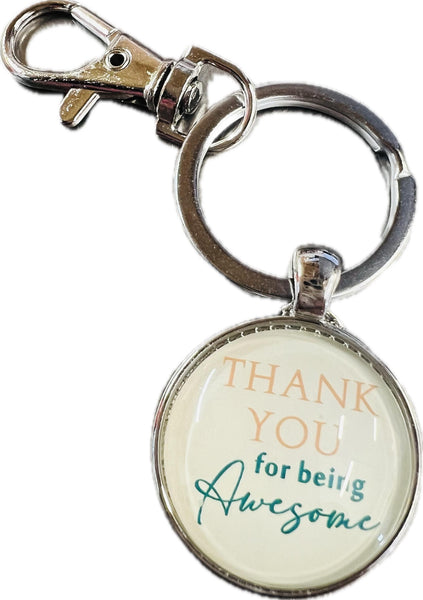 New Thank you Inspirational Clip Keychain Cream, Silver "Thank you for Being Awesome"