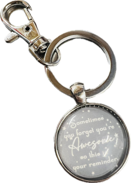 New Thank you Inspirational Clip Keychain Grey. Silver "Sometimes you forget you're Awesome so this is your Reminder"