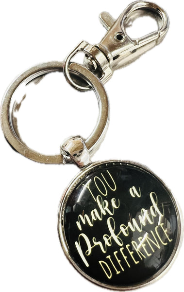 New Thank you Inspirational Clip Keychain Black, Silver "You make a profound difference"