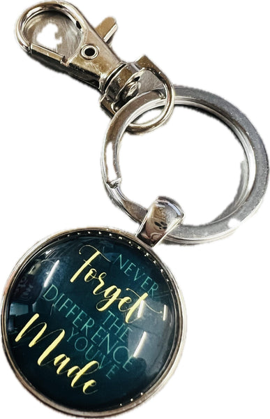 New Thank you Inspirational Clip Keychain Green, Silver. "Never Forget the difference you made"