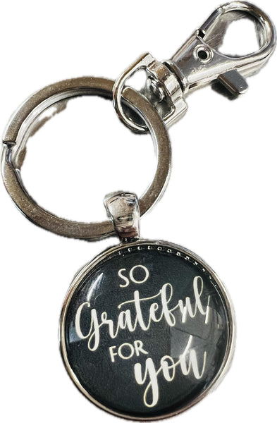 New Thank you Inspirational Clip Keychain Grey, Silver "So Grateful for you"