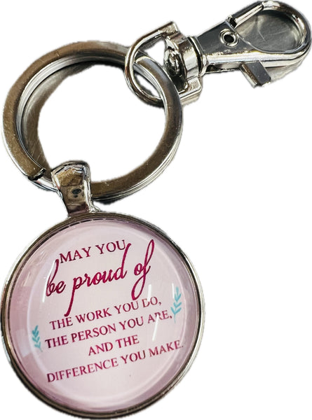 New Thank you Inspirational Clip Keychain Pink, Silver. "May you be Proud"
