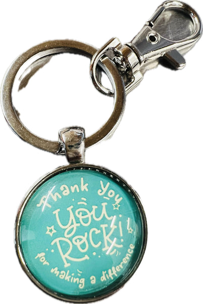 New Thank you Inspirational Clip Keychain Green, Silver. "Thank you, You Rock for making a difference"