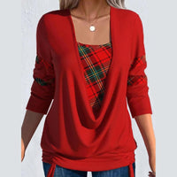 NEW Christmas Women Plaid Check Ruffle T-Shirt Ladies Tartan Lace Long Sleeve Tops Sz Small, Red