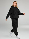 NEW AUTOMET Womens 2 Piece Outfits Lounge Hoodie Sweatsuit Sets Oversized Sweatshirt Baggy Fall Fashion Sweatpants with Pockets Fits S/M, Black