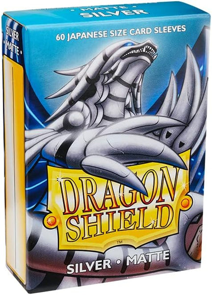 New Dragon Shield Japanese Size Sleeves – Matte Silver 60CT - Card Sleeves Smooth & Tough - Compatible with Pokemon, Yugioh, & More– TCG, OCG, Silver Matte