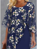 New Ducyl Blue Floral Print Round Neck Mini Dress, sz XL! Great Reviews online!