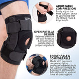 New in package! Dynamic Gear Open Patella Knee Brace, Dual Aluminum Stability Hinges - Padded Neoprene Adjustable Compression Support for Meniscus Tear, ACL, Strains, Knee Pain, Arthritis 15-23 inch