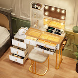 New Assembled Gold & White Glam Vanity/Desk Table with Bench! This has it all!! Charging station, tempered glass top to view jewelry tray below, Drawers, Shelves, Mirror, Lights, Makeup tray & More! Retails $530+