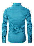 NEW Men's Formal Solid Long Sleeve Slim Fit Button Up Shirt For Business Occasions, Spring Fall Men's Blouse, Peacock Blue, Sz XL