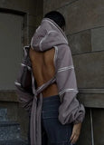 NEW Retails $114, Micas Topstitching Cut Out Backless Hoodie in Mocha, Sz M