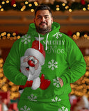 NEW Men's Christmas Green Snowflake Santa Print Plus Size Hoodie Suit, Green, Sz 2XL, Retails $99