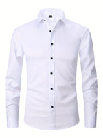 NEW Men's Formal Solid Long Sleeve Slim Fit Button Up Shirt For Business Occasions, Spring Fall Men's Shirt, White, Sz M, Retails $95