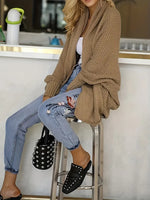 NEW Solid Open Front Knit Cardigan, Casual Batwing Sleeve Loose Sweater, Women's Clothing, One Size Fits Most, Retails $61+