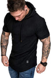 NEW Lexiart Mens Fashion Athletic Hoodies Sport Sweatshirt Solid Color Fleece Pullover, Short Sleeve, Black, Sz M