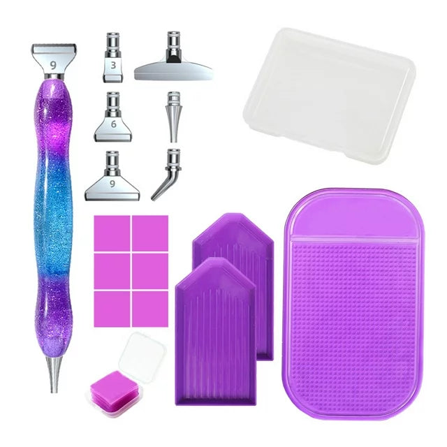 NEW Diamond Painting Pens Kit, Stainless Steel Tips for Diamond Painting Accessories with 6 Clay, Diamond Art Pens Diamond Painting Tools for DIY Craft, Starry Purple, 16pc