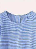 NEW Striped Print 3/4 Sleeve Blouse, Casual Crew Neck Loose Blouse, Women's Clothing, Sz 3XL