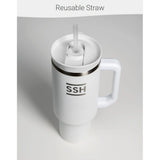NEW SSH 40 oz Insulated Stainless Steel Tumbler with Handle & Leakproof Lid – BPA-Free, Vacuum-Sealed Travel Mug with Reusable Straw – Fits Car Cup Holders – White – Popular Seasonal Pick