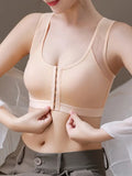 NEW Front Closure Sports Bra, Comfy & Breathable Mesh Stitching Adjustable Daily Bra, Women's Lingerie & Underwear, Light Beige, Sz M - Retails $54