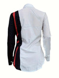 NEW Chic Striped Color Block Shirt-Button Front-Casual Collar-Long Sleeve-Perfect for Everyday Style, Sz XL