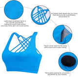 New EILYEE Women High Impact Sports Bra Criss Cross Back Padded Bra Workout Fitness Sports Yoga Bra in Blue, Sz XXL