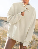 NEW Ugerlov Women Loose Plus Size Round Neck Pullover Solid Color Knit Sweater Pullover Ivory Size M/L