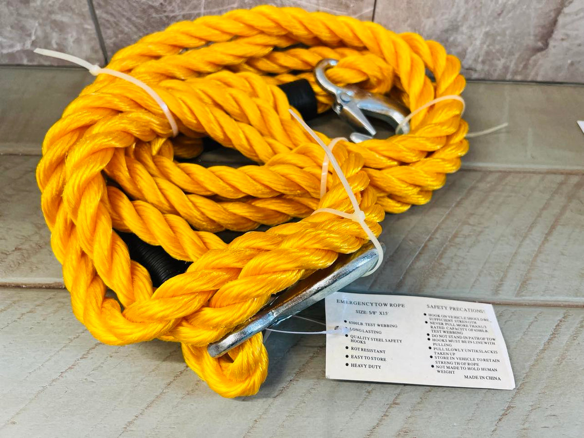 New Emergency Tow Rope with 2 safety steel hooks! 5/8