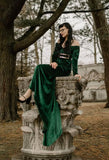New Enchanting off-shoulder surplice green velvet dress with train Sz L! Belt Not included