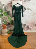 New Enchanting off-shoulder surplice green velvet dress with train Sz L! Belt Not included