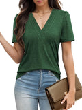 New Eniloyal Womens Tops Trendy Unique V Neck Short Sleeve, Green Sz Medium