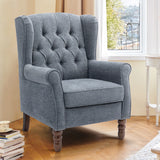 NEW IN BOX Retails $820, Wayfair Button-Tufted Small Wingback Accent Chair with Rolled Arm and Thick Padded Cushion, Dark Blue Performance