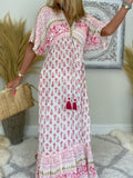 New ERTYM Sweet Pink Half Sleeve Maxi Dress Sz L, Nice Flowy lightweight fabric, great for summer! Sz L Retails 64+