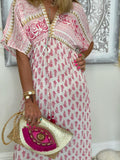 New ERTYM Sweet Pink Half Sleeve Maxi Dress Sz L, Nice Flowy lightweight fabric, great for summer! Sz L Retails 64+