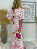 New ERTYM Sweet Pink Half Sleeve Maxi Dress Sz L, Nice Flowy lightweight fabric, great for summer! Sz L Retails 64+
