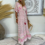 New ERTYM Sweet Pink Half Sleeve Maxi Dress Sz L, Nice Flowy lightweight fabric, great for summer! Sz L Retails 64+