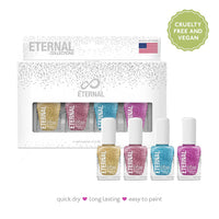 New Eternal Nail Polish Set 4 Piece Kit: Long Lasting, Quick Dry and Cruelty Free. Made in USA - 0.46 Fluid Ounces Each (All that Glitter)