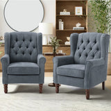 NEW IN BOX Retails $820, Wayfair Button-Tufted Small Wingback Accent Chair with Rolled Arm and Thick Padded Cushion, Dark Blue Performance