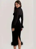 NEW Faux Fur Trim Corset Fit Dress, Stylish Bustier Semi-sheer Mock Neck Long Sleeve Dress, Women's Clothing, Sz S, Retails $50