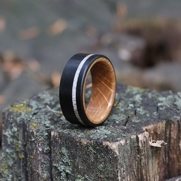 NEW Retails $305, The Misty Tungsten+Whiskey Barrel+Antler Ring, Includes Certificate of Craftmanship, Sz 10