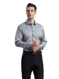 NEW Men's Formal Solid Long Sleeve Slim Fit Button Up Shirt For Business Occasions, Spring Fall Men's Shirt, Grey, Sz XL, Retails $95