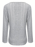 NEW Contrast Lace Crew Neck T-shirt, Casual Long Sleeve Top For Spring & Fall, Women's Clothing, Tag Says 5X, Fits 1X-3X, Dark Grey