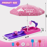 NEW Indoor/Outdoor Sensory Sandbox with Lid, Dirt Digger Excavator Sand Box with Cover, Kids Sand Pit with Construction Toys/Umbrella/Beach Toys for Toddler 3-5, Purple, Damaged Box, Contents Are Perfect