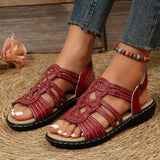 NEW Women's Hook & Loop Sandals, Comfy Open Toe Red Slingback Shoes, Casual Summer Flat Sandals - Size 7.5