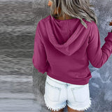 NEW WREESH Women's Hooded Solid Color Long-sleeved Sweatshirt Casual Blouse Pullover Tops, Purple, Sz L