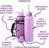 New Retails $47+ FAHRMOSIS 40 Oz Insulated Stainless Steel Water Bottle With Straw and Carrying Case - PURPLE